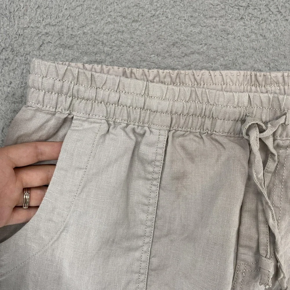 Garnet Hill Linen Cargo Pants Womens Medium Gray Elastic Waist‎ Travel Summer